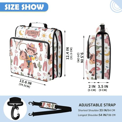 Wild West Cowgirl Western 3 Ring Zipper Binder Bag with Strap, Personalized Name Trapper Keeper Binder - 2" Binder with Pockets Holds 500 Sheets, Laptop & More - Durable & Easy to Carry - color: Option B