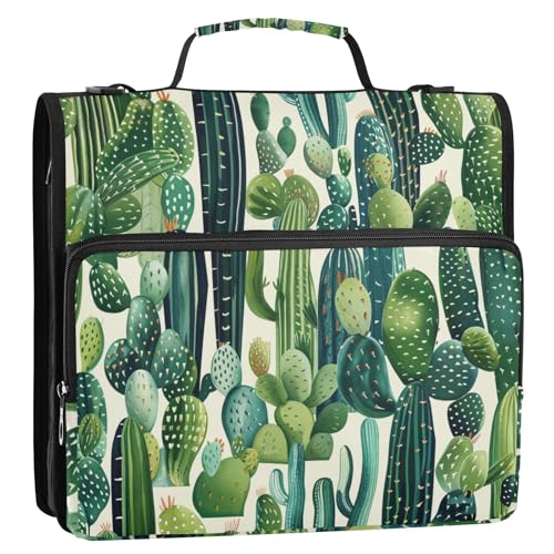 ALAZA Cactus Green Plants Zipper Binder 3 Ring Binder with 500 Sheet Capacity for School, College, Office