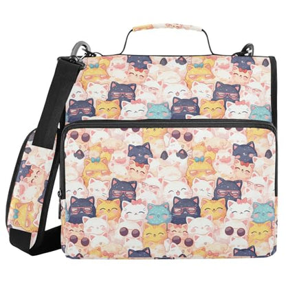 Cute Cartoon Cats Zipper Binder 3 Ring Binder with Zipper 1.5 Inch Shoulder Strap & Handle Binders Organizer Bag - color: Cute Cartoon Cats