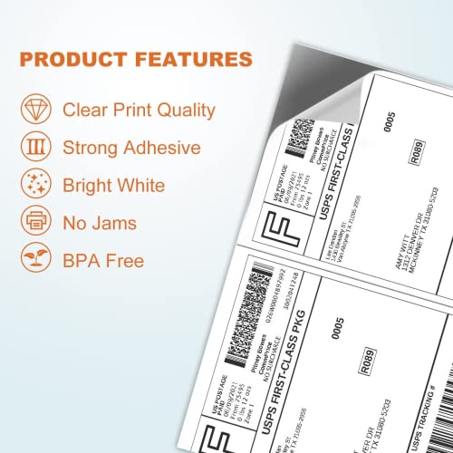 2000 Half Sheet Self Adhesive Shipping Labels for Laser Inkjet Pinters, 8.5 x 5.5 inches (1000 Sheets, 2000 Labels) - size: 1000 sheets, style: 2 up-8.5"x5.5"