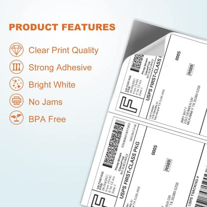 BESTEASY 1000 Half Sheet Self Adhesive Shipping Labels, Laser/Ink Jet White Blank Shipping Labels 8.5" x 5.5" Address Labels (500 Sheet Total 1000 Labels) - size: 500 sheets, style: 2 up-8.5"x5.5"