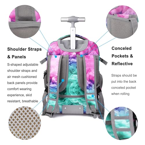 Tilami Rolling Backpack 19 inch with Lunchbox Wheeled Laptop Backpack, Clouds Green - color: Clouds Green