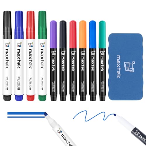 maxtek Low Odor Dry Erase Markers Mixed Tip | Whiteboard Markers Set, 10 Count, 1 Magnetic Eraser - style: Mixed Tips 11 Count