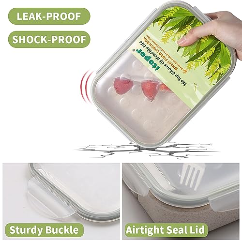 Itopor Bento Box for Kids & Adults, Lunch Box 46 oz, White | Wheat straw material, BPA-free, leakproof, 3 compartments, microwave & dishwasher safe, for school, office & travel - color: White