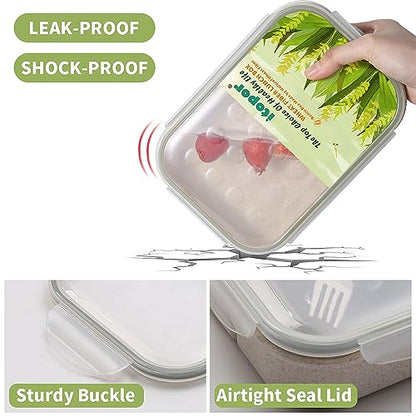 Itopor Bento Box for Kids & Adults, Lunch Box 46 oz, White | Wheat straw material, BPA-free, leakproof, 3 compartments, microwave & dishwasher safe, for school, office & travel - color: White