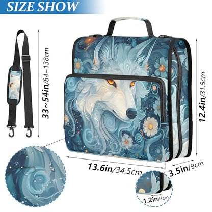 Wolf Zipper Binder with Shoulder Strap, 500 Sheets Capacity, Multiple Pockets 1.5Inch 3 Ring Zipper Binder - color: Wolf