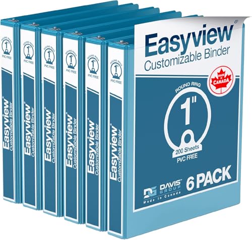 Easyview Premium 3-Ring Binders with Clear-View Covers and Round Rings, Binders for School or Office, 1 Inch, Pack of 6, Turquoise - color: Turquoise, size: 1 Inch, style: Pack of 6
