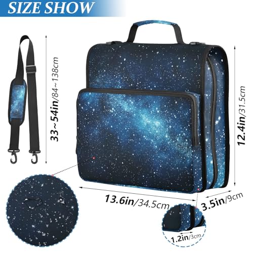 Blue Star Zipper Binder 3 Ring 1.5 Inch School Binder Organizer with Shoulder Strap Handle File Folder Pockets Large Capacity Students Girl Boy Men Office Work - color: Blue Star