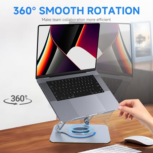 Leeboom Ergonomic Laptop Stand for Desk, 360° Rotating Aluminum Laptop Riser, Adjustable Notebook Holder for MacBook Air/Pro, Dell, HP, Lenovo (10–15.6", Silver) – Not for Gaming Laptops - color: light silver