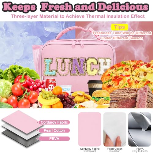 FlowFly Kids Lunch Bag, Durable Insulated School Lunch Box with Bottle Holder, Water-resistant Thermal Small Lunch Cooler Tote for Teen Boys & Girls,PinkWithLetter - color: PinkWithLetter