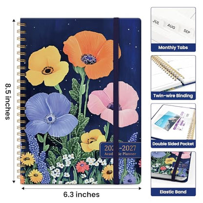 Planner 2026-2027, Academic Year Monthly and Weekly Calendar Planner, Jul 2026 - Jun 2027, Hardcover Teacher Student Planning Agenda book with Tabs, Perfect for School Office Supplies, 6.3" x 8.5" - Lavish Bloom - color: D-Lavish Bloom, size: (6.3"x8.5")a