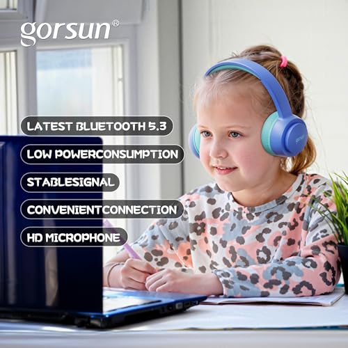 Kids Bluetooth Headphones, Toddler Headphones 85 dBA Safe Volume, 45 Hours Playtime, with Mic, Bluetooth 5.3, Kids Wireless Headset for iPad/Tablet/Travel/School, ldeal Gift (Blue) - color: Blue