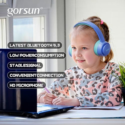 Kids Bluetooth Headphones, Toddler Headphones 85 dBA Safe Volume, 45 Hours Playtime, with Mic, Bluetooth 5.3, Kids Wireless Headset for iPad/Tablet/Travel/School, ldeal Gift (Blue) - color: Blue