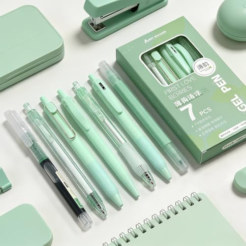 High-Value Matching Color Click Pens, Dopamine Quick-Drying Gel Pens for Students, 0.5Mm Nib for Exam and Practice, St Stationery Set for Back to School Gifts - color: Green, size: 7PCS