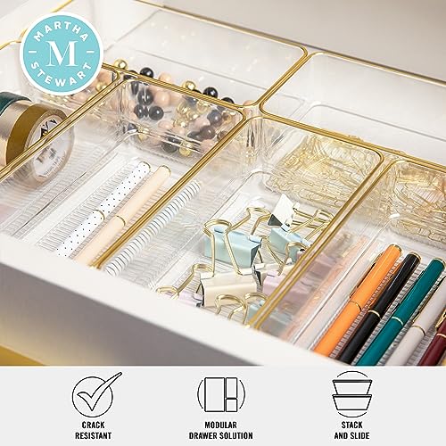 Martha Stewart Kerry Plastic Stackable Office Desk Drawer Organizers, 6" x 3", 6 Pack, with Gold Trim - size: 6" x 3"