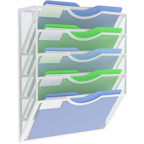 Kuntine.B Wall File Organizer Office Hanging Magazine Holder Wall File Organizer for Office Home - color: White, size: 5 Tier & No Hangers