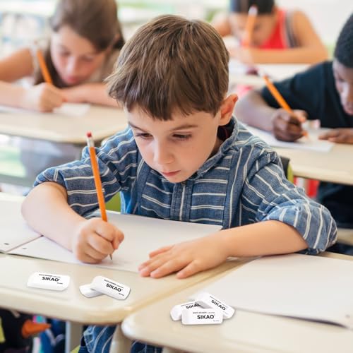 White Erasers, 12 Pack Pencil Erasers | Latex-Free & Smudge-Free Beveled Rubber Erasers for School Supplies, Classroom, Tests & Homework - style: White