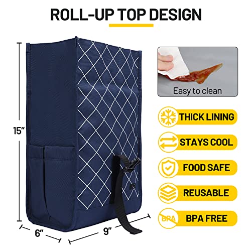 MIER Insulated Lunch Bag Roll Top Lunchbox for Women Men Adults Foldable Rolltop Lunch Tote with Shoulder Strap for Work Office Picnic, Water Bottle Holder, Blue - color: Blue