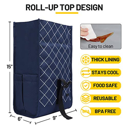 MIER Insulated Lunch Bag Roll Top Lunchbox for Women Men Adults Foldable Rolltop Lunch Tote with Shoulder Strap for Work Office Picnic, Water Bottle Holder, Blue - color: Blue