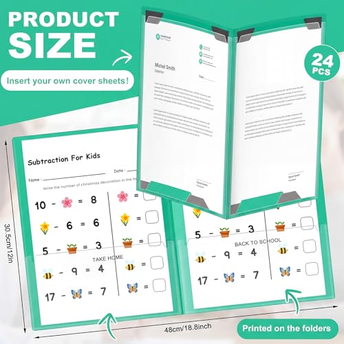 Henoyso 24 Pcs Plastic Folders with Clear Front Pockets Heavy Duty Take Home Back to School Pockets Homework Folders for School Students Parent Teacher Classroom Communication (Green) - color: Green