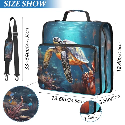 Personalized Sea Turtle D-Ring Binder Bag Multi-Pocket Zipper Organizer with Handle and Detachable Shoulder Strap Holds 500 Sheets for School Office Supplies - color: Dhb-007