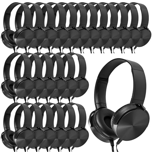 Bulk Headphones for Classroom 24 Pack Durable Wired School Headphones for Kids,Students,Children Toddler Teen Boys Girls and Adult(Black) - size: 24 PACK