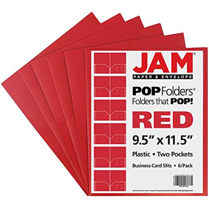 JAM PAPER Plastic 2 Pocket POP Folders - Durable School Folders - Red - 6/Pack - color: Red, size: 6 Per Pack