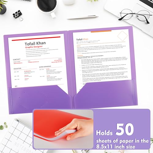 pmybupo 25Pack Purple Plastic Folders with Pockets,Durable Heavy Duty File Folders with Business Card Slot,2-Pocket Folder for Kids,Home,School,Office - color: Purple