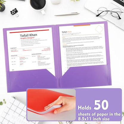 pmybupo 25Pack Purple Plastic Folders with Pockets,Durable Heavy Duty File Folders with Business Card Slot,2-Pocket Folder for Kids,Home,School,Office - color: Purple