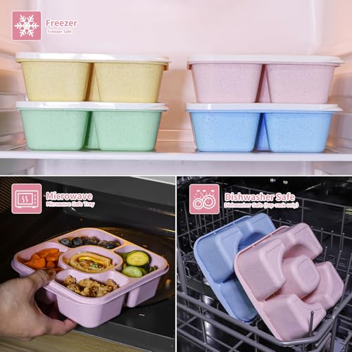 Original Lunchable Snack Containers - 5 Compartments Bento Snack Boxes with 1 Leakproof Small Containers, Wheat Straw, BPA-Free, Set of 2 (Bule+Pink) - color: Bule+Pink