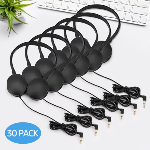 30 Pack Kids Headphones Bulk for School, Wired Kids Classroom Headphones Adjustable with 3.5 mm Jack for School Library Students Children Teens - size: 30 Pack (Black)