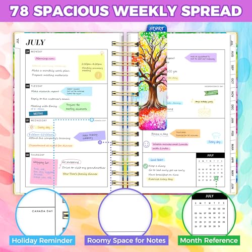 Academic Planner 2026-2027, 18 Months Weekly & Monthly Calendar Planner | July 2026 - Dec 2027, 6.6" x 8.3 A5 Size, Hardcover Daily Agenda with Tabs, Inner Pocket, Bookmark, Stickers, Sticky Note Set - color: Colorful Tree of Life, size: A5