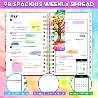 Academic Planner 2026-2027, 18 Months Weekly & Monthly Calendar Planner | July 2026 - Dec 2027, 6.6" x 8.3 A5 Size, Hardcover Daily Agenda with Tabs, Inner Pocket, Bookmark, Stickers, Sticky Note Set - color: Colorful Tree of Life, size: A5