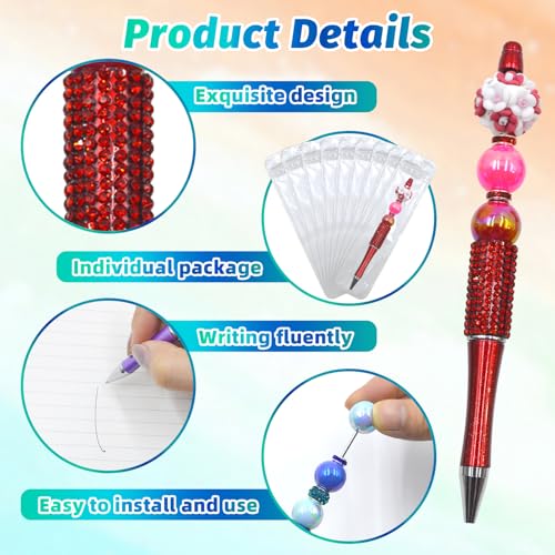 75 Pcs DIY Diamond Beadable Pen Kit - 25 Plastic Rhinestone Beaded Pens Bulk with Refills & Bags - Fancy Cute Glitter Pens for Crafting, Students & Teachers – School Supplies (Red) - color: Red, size: 25