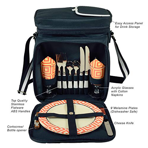 Picnic at Ascot Insulated Picnic Basket/Cooler Fully Equipped with Service for 2 - Orange/Navy - color: Orange/Navy