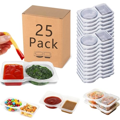 25 Sets Reusable Snack Containers Double Compartment Snackle Box Container with Lids - Leak-Proof BPA-Free Food Storage, Condiments Portion Control Dip Cups for Kids School Lunches, Meal Prep, Takeout - color: 25