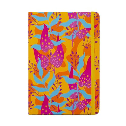 Beatrix & Luca College Ruled Notebook - A5 Journal – Lay Flat with Bookmark and Elastic Band - 160-Pages – 100 GSM Paper - Composition or Diary – Lined Pages - color: gold magenta blue flowers