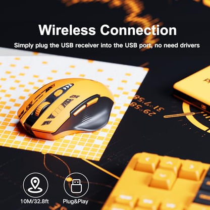 Uineer Wireless Mouse,Upgraded 2.4GHz Rechargeable (Battery Level Visible) Ergonomic Computer Mouse,4 Levels DPI, Wireless Mice for Laptop Computer(Yellow) - color: matte yellow