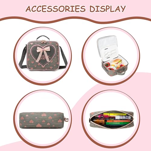 Rolling Backpack for Girls School Backpack with Wheels for Girls Cute Kawaii Travel Roller Wheeled Bookbag Backpacks for Girls with Lunchbox, Brown 01, NO2003 - color: Brown 01