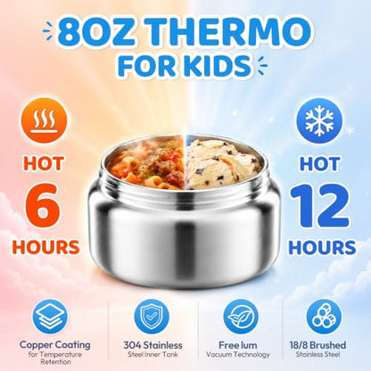 Itslife Bento Lunch Box for Kids with 8oz Soup Thermo&Lunch Bag, Leak-Proof Lunch Food Containers with 4 Compartment, Hot Food Insulated Food Jar for Kids School (Blue) - color: Blue