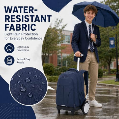 gxtvo Large Wheels & Quiet Glide | Men & Women Roller Backpack with Wheels - Water-Resistant Wheeled Bag with Lunch Box for Office, Travel & College - Blue - color: Rolling Backpack Reflective Blue