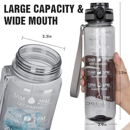 OLDLEY Water Bottle, 32oz Motivational Sports Water Bottle with Time Marker - Times to Drink - Tritan, BPA Free, Wide Mouth Leakproof,Smoke Grey - color: Smoke Grey