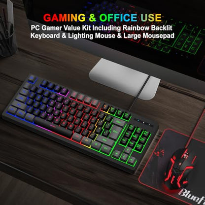 BlueFinger RGB 87 Keys Gaming Keyboard and Backlit Mouse Combo, USB Wired Rainbow Keyboard, Gaming Keyboard Set for Laptop PC Computer Game and Work(Gray & Black) - color: Gray & Black