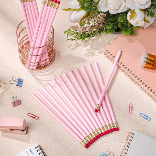 24 Pcs Round Pencils with Eraser 2 HB Cute Pencils Bulk for School Graphite Wood Color Unsharpened Pencil for Drawing Sketching Wedding School Teacher Supplies Student Reward(Pink) - color: Pink