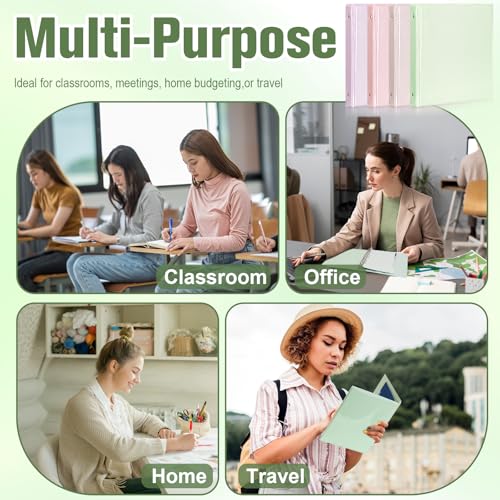 4 Pack Mini 3 Ring Binder 5.5 x 8.5 with 5 Dividers Tabs Cute Binders Organizer Junior Size Binder 1" Round Rings Holds Up to 225 Sheets for School Office A5 Size Paper (Beige&Green&Purple&Pink)