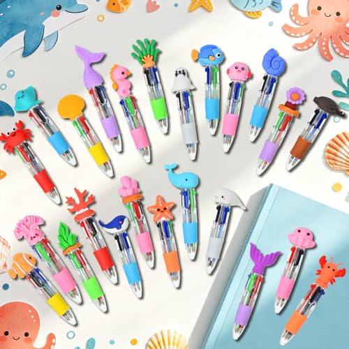 Under the Sea Party Favors Ocean Animals Multicolor Pen in One Cute Fun 4-in-1 Pens Bulk Cool Ballpoint Pens for Birthday Gifts Teacher Supplies (Sea Animal, 24) - style: Sea Animal