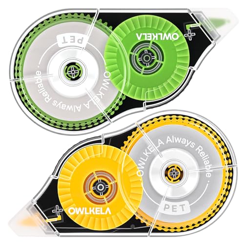 OWLKELA 2 Pack Plus Correction Tape, Tear-Resistant White Correction Tape, No Dry Time, Easy to Use, Office & School Supplies, 0.2 in Wide, 98.4 Ft, Yellow Core, Green Core - color: Yellow & Green