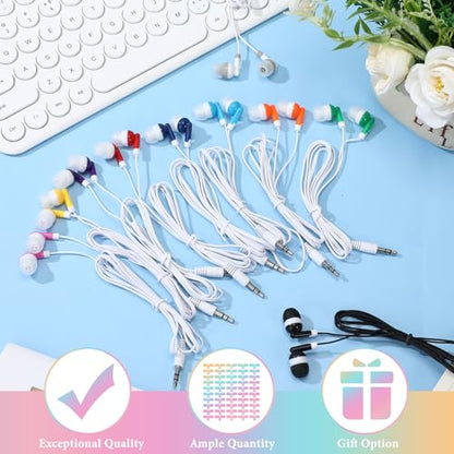 50 Pack Earbud Bulk Headphone for Classroom Earphone Earbud with Wire Individually Bagged Wired in Ear Buds(Multicolor) - color: Multicolor
