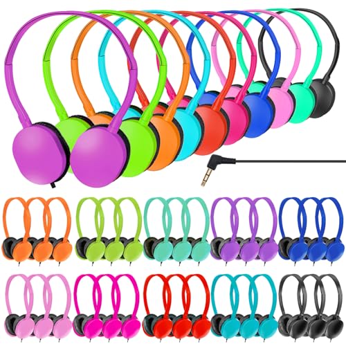 Headphones Bulk 100 Pack for School Classroom Student Computer | Earphones Class Set of Headphones for Students Online Lesson and Testing 3.5mm Jack (10 Colors) - size: 100 Pack Mixed Colors