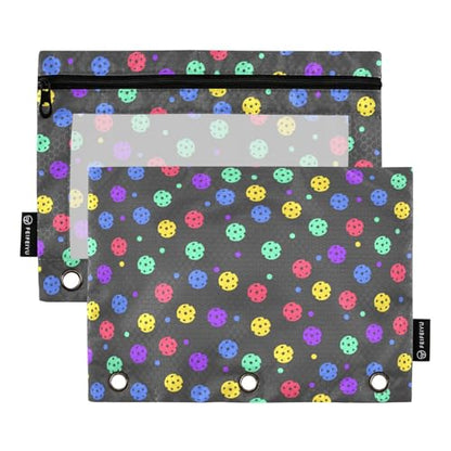 2 Pack 3 Ring Binder Pencil Pouch Colorful Pickleball Pencil Case Pencil Bags with Zipper, Clear PVC Binder Pockets for Office Daily Supplies - color: Color 17